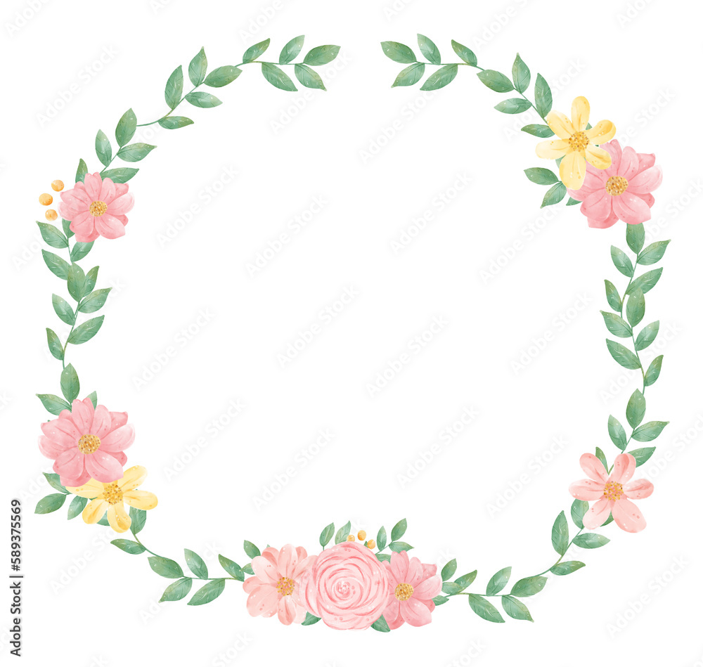watercolour sweet floral wreath and banner flower bouquet painting