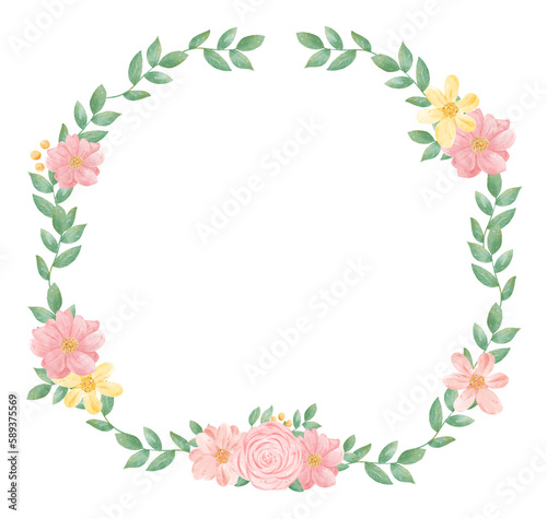 watercolour sweet floral wreath and banner flower bouquet painting © Natsicha