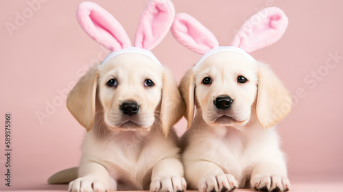 Adorable puppies with Easter bunny ears