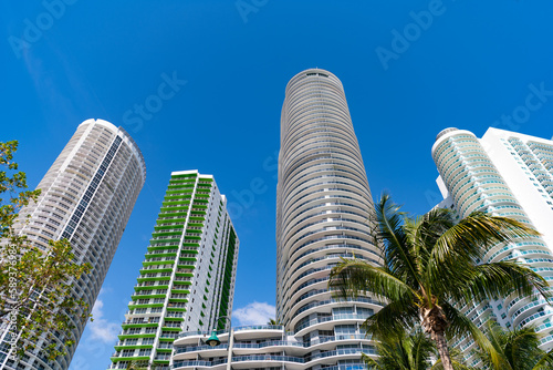 skyscraper architecture outdoor in perspective. skyscraper architecture in miami. © be free