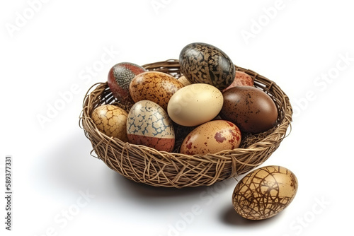 Easter eggs in a basket created with Generative AI