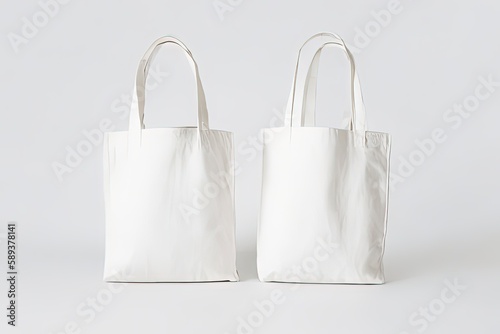 two paper shopping bag white Plain Tote Bag with handle on isolated background mockup