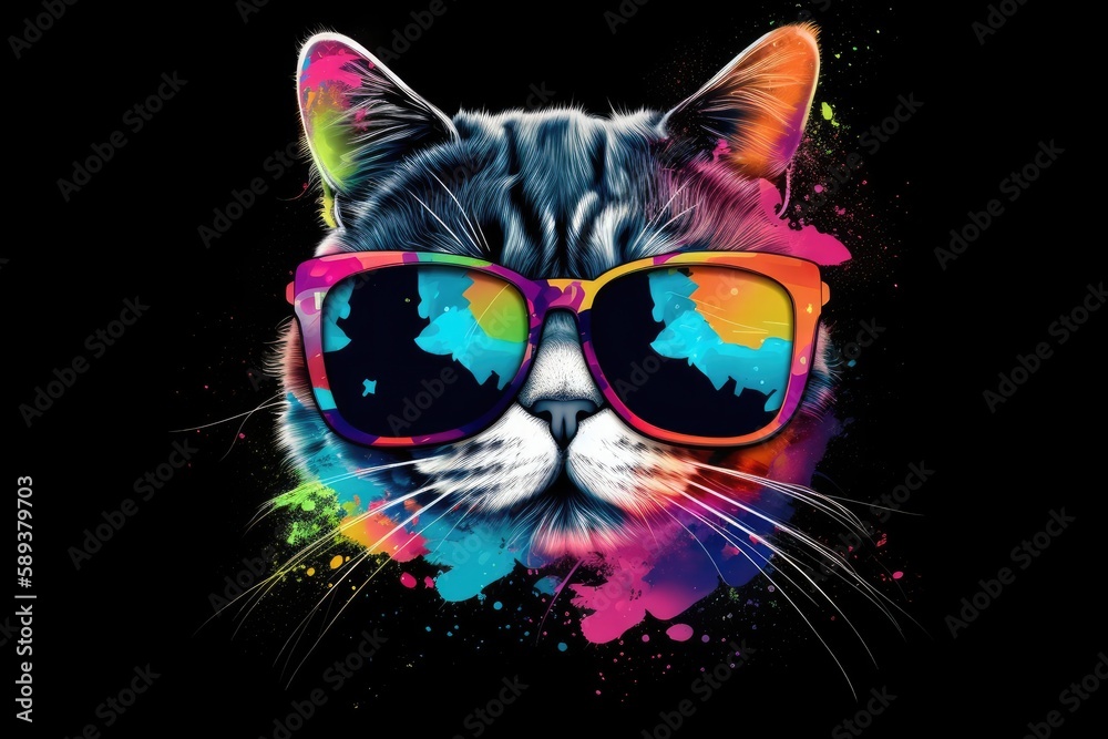 cat in sunglasses realistic with paint splatter abstract cat in sunglasses realistic with paint splatter abstract