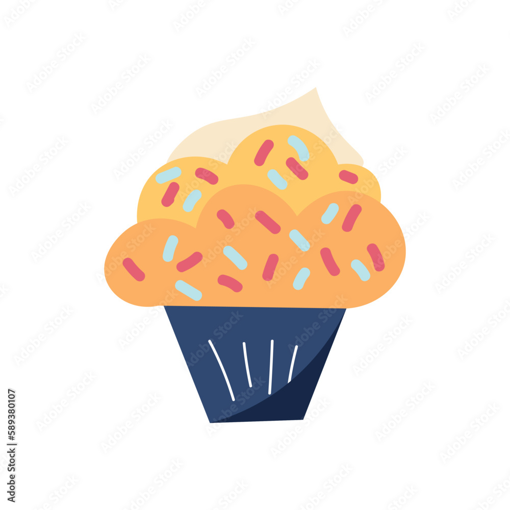 Delicious birthday cupcake on white background