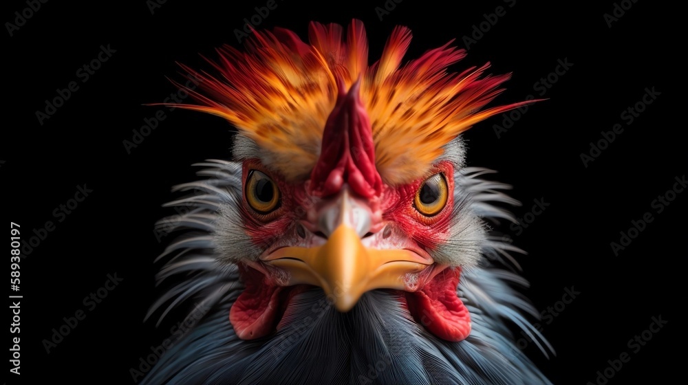 Piercing Chicken Looking Directly at Camera, Made with Generative AI