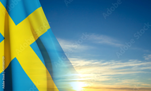 Sweden flag on background of sky. Patriotic background. EPS10 vector