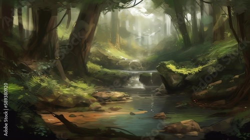 Serene Forest Stream Background  Made with Generative AI