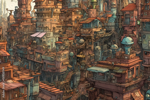 A microscopic city construction. digital art illustration. generative AI