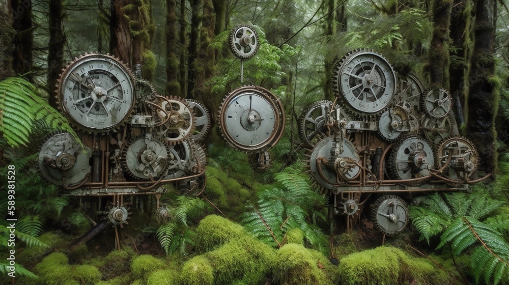Clockwork Forest A Surreal Symphony of Time and Nature Background, Made with Generative AI