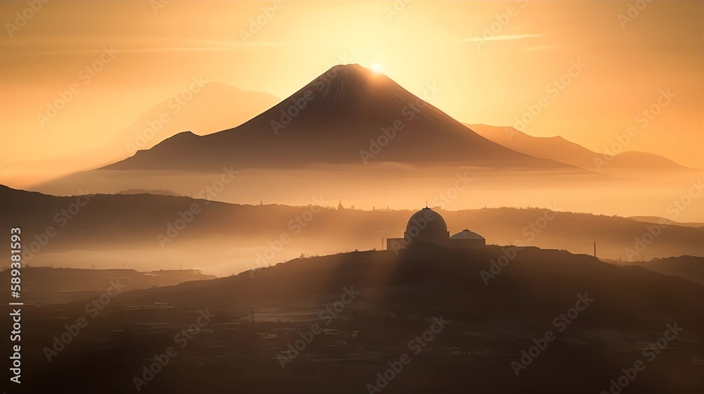 Misty Mountain Peak Sunrise Background, Made with Generative AI