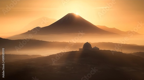 Misty Mountain Peak Sunrise Background  Made with Generative AI