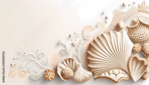 Seashell Decorated Corner 2D Background, Made with Generative AI