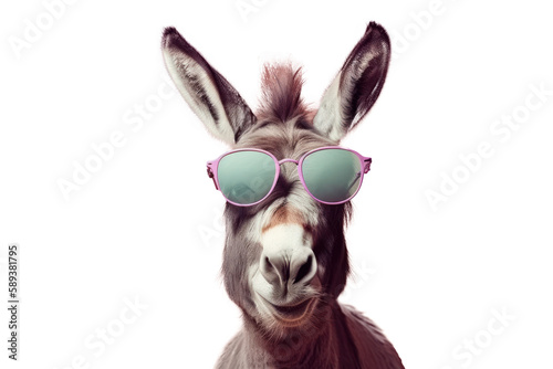 donkey, wearing shades sunglass eyeglass isolated. Generative AI