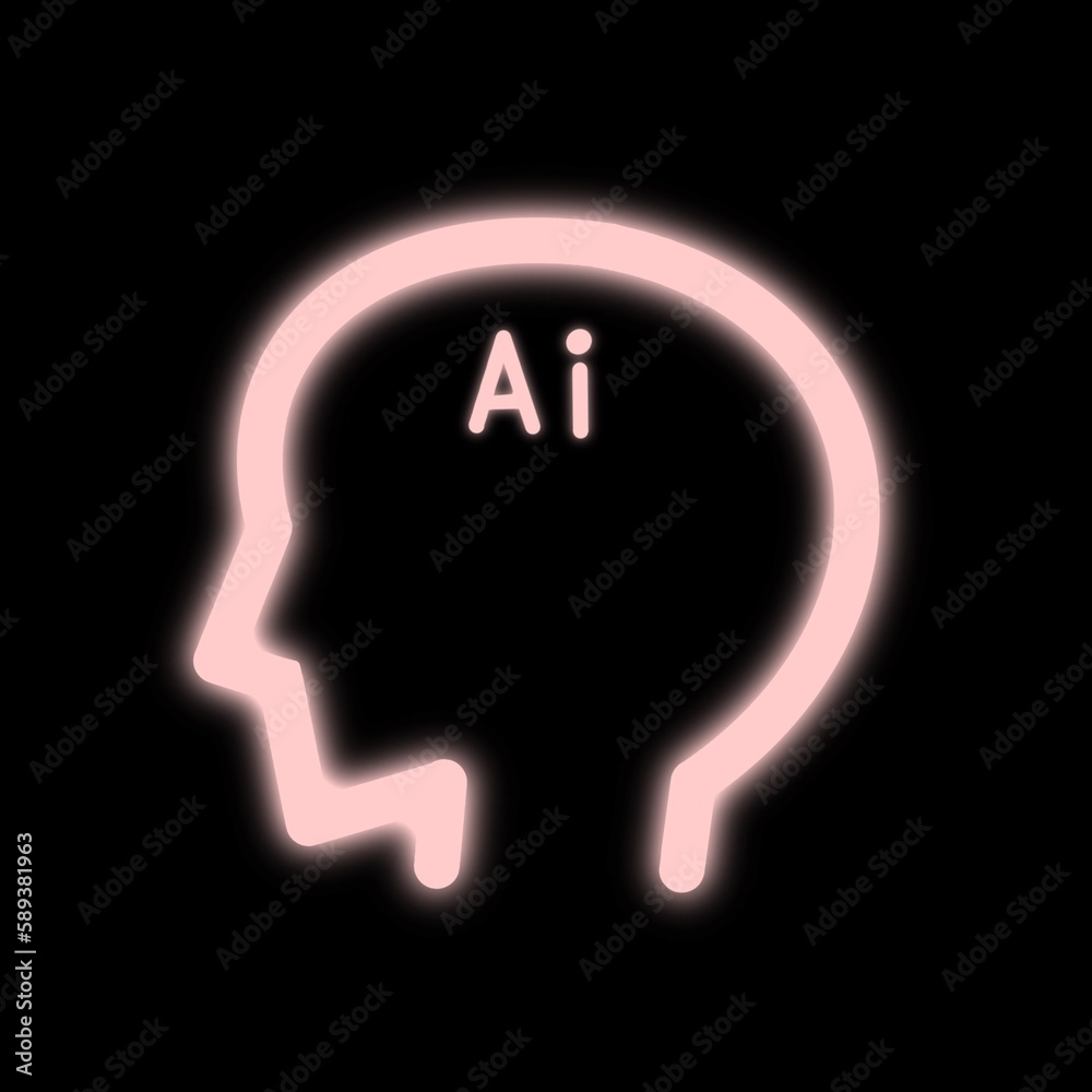 A picture of a face shaped line representing artificial intelligence ai. The line is shining like a red neon sign. The side view of a human face is a real illustration. A picture of a face shaped line representing artificial intelligence ai. The line is shining like a red neon sign. The side view of a human face is a real illustration.