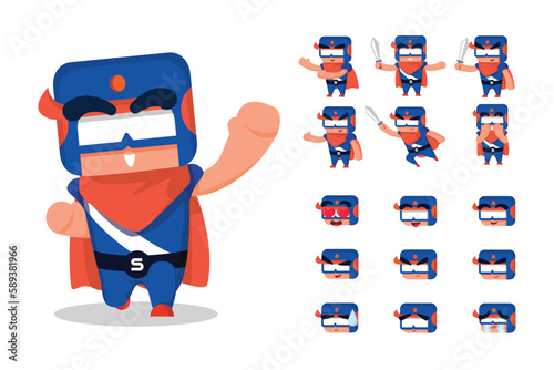 Vector mascot set of ninja superhero funny characters and expressions