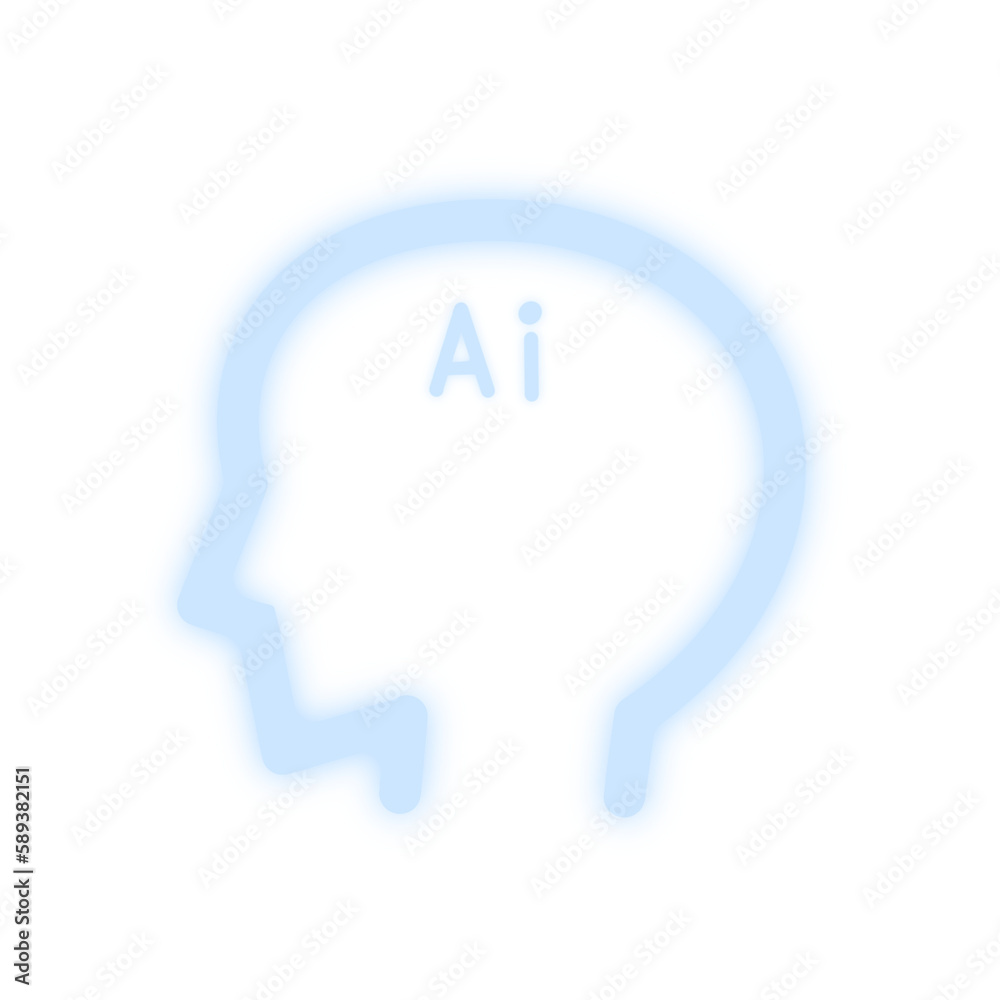 A picture of a face shaped line representing artificial intelligence ai. The line is shining like a blue neon sign. The side view of a human face is a real illustration. A picture of a face shaped line representing artificial intelligence ai. The line is shining like a blue neon sign. The side view of a human face is a real illustration.