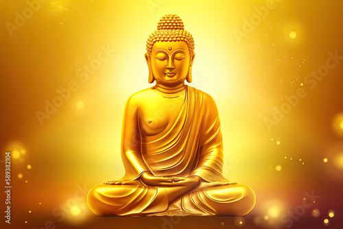 Buddha golden statue decorated with lotus blossoms  generative AI 