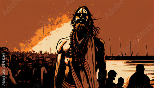 illustration abstract Kumbh Mela Festival. Generative AI