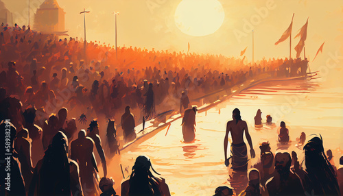 illustration abstract Kumbh Mela Festival. Generative AI