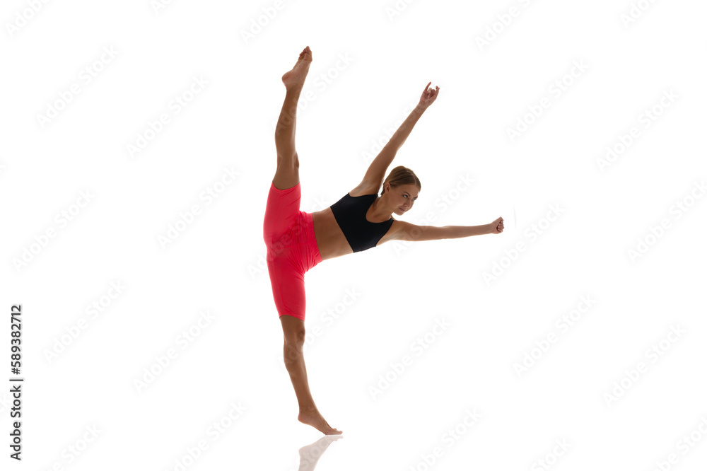 sport woman acrobat do split isolated on white. sport woman do split in studio. sport woman acrobat do split isolated on white. sport woman do split in studio.