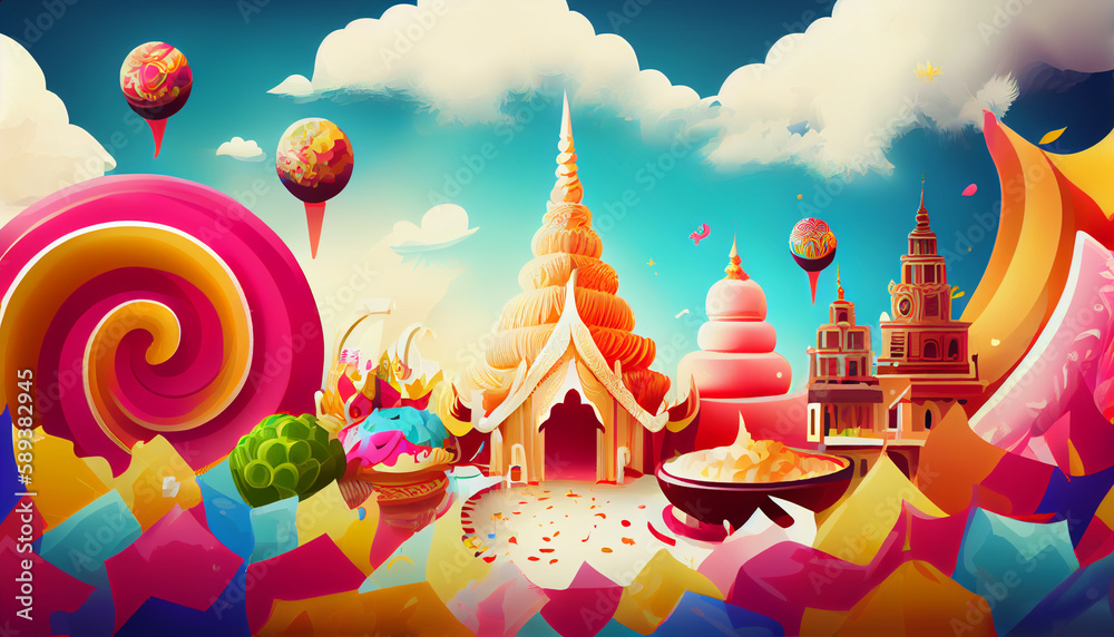 illustration abstract Songkran Festival. Generative AI illustration abstract Songkran Festival. Generative AI