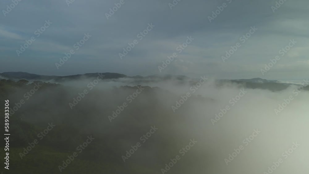 Drone Flight Over Green Costa Rica Jungle Terrain With Fog And Cloud At Dawn, Aerial 4K Drone Flight Over Green Costa Rica Jungle Terrain With Fog And Cloud At Dawn, Aerial 4K