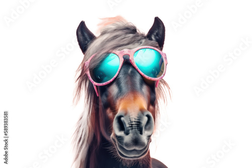 horse wearing shades sunglass eyeglass isolated. Generative AI
