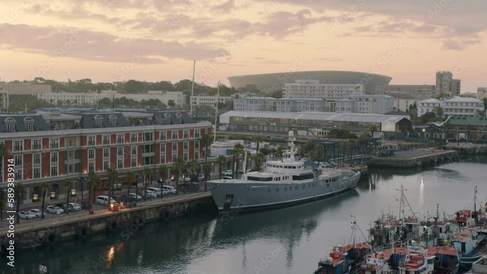 Luxury Harbor of Victoria and Alfred Waterfront in Cape Town at Sunset