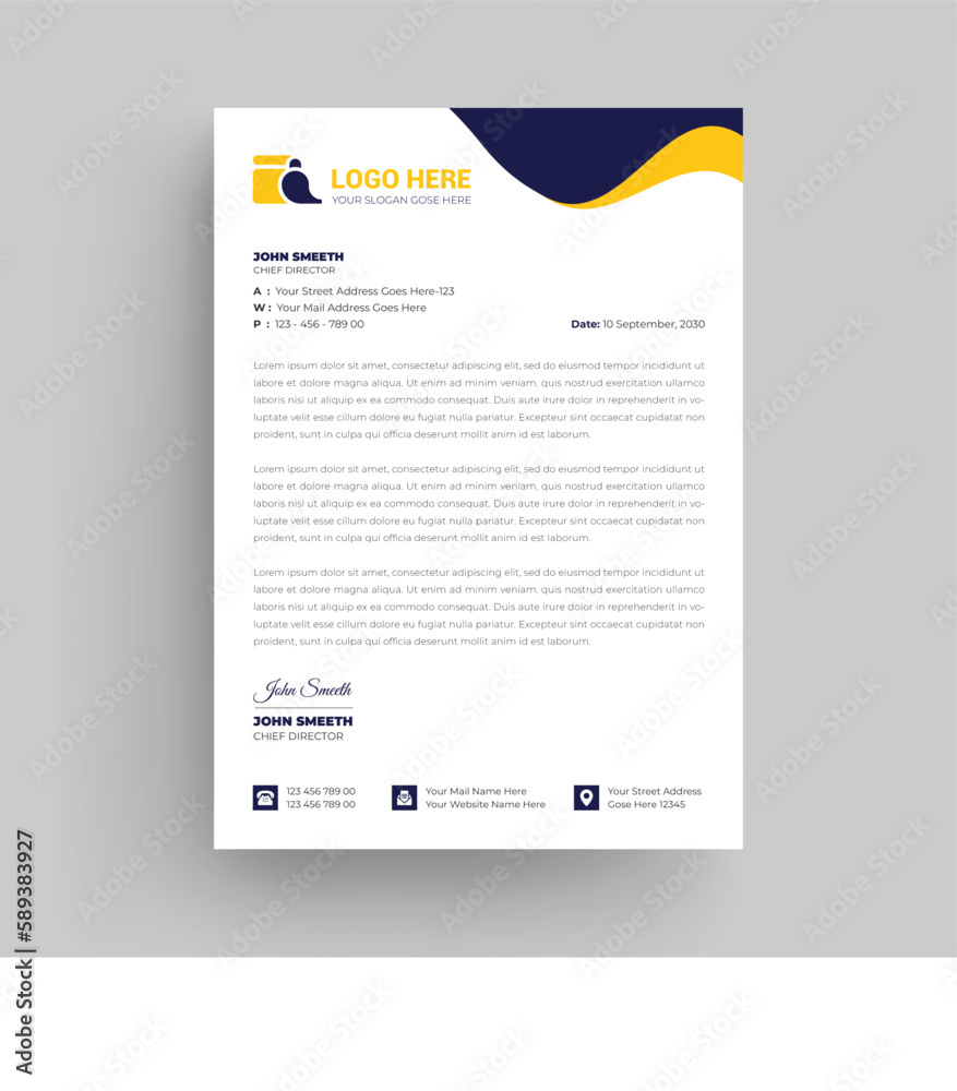 Abstract Letterhead Design Modern Business Letterhead Design Template, Cleaning Service company Letterhead design. curve and modern shape unique design