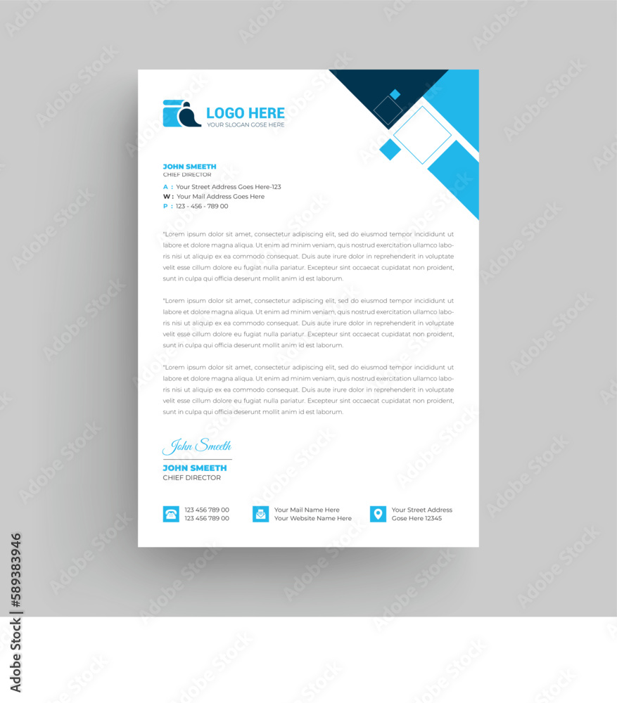 Abstract Letterhead Design Modern Business Letterhead Design Template, Cleaning Service company Letterhead design. curve and modern shape unique design