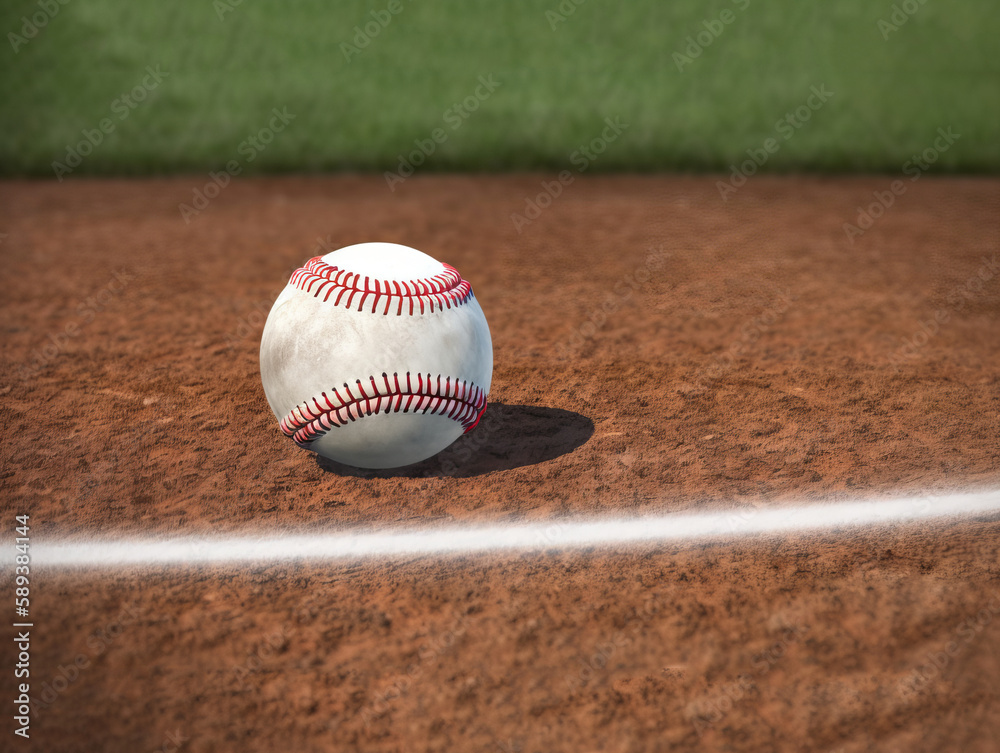 Close-Up Baseball On Field By Infield Chalk Line