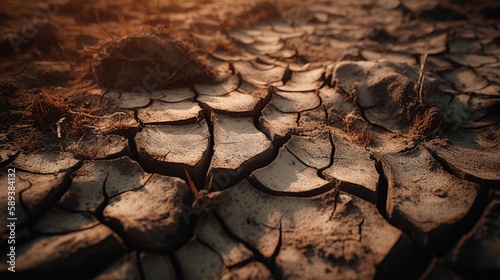 Dry cracked earth background. Global warming and climate change concept.Generative Ai © Rudsaphon