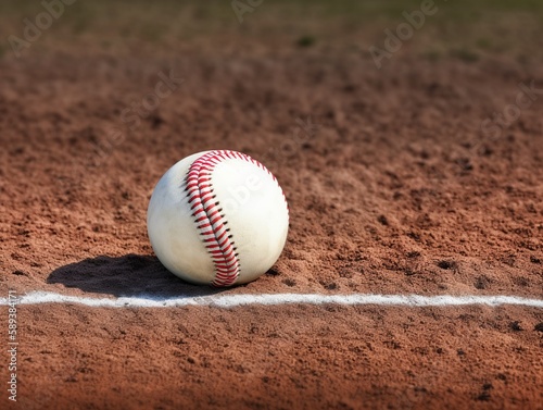 Close-Up Baseball On Field By Infield Chalk Line