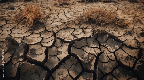 Dry cracked earth background. Global warming and climate change concept.Generative Ai