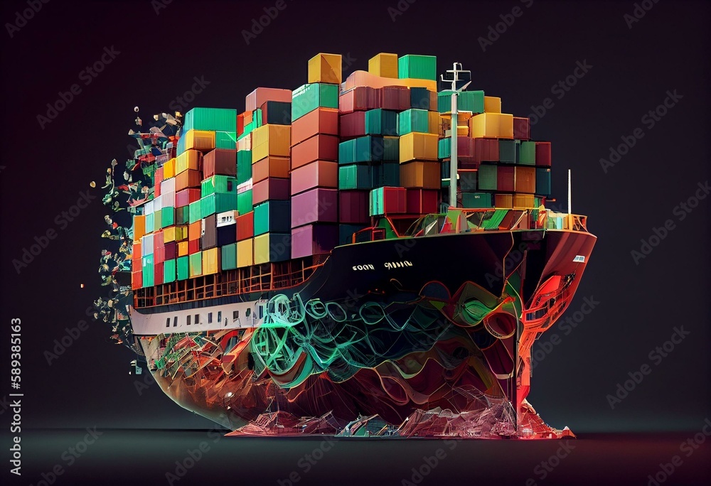 Obraz premium Ship with colorful containers. Generative Ai