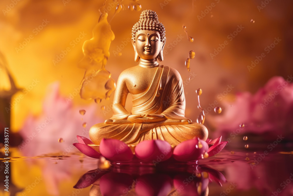 Buddha meditate on  lotus blossoms, generative AI