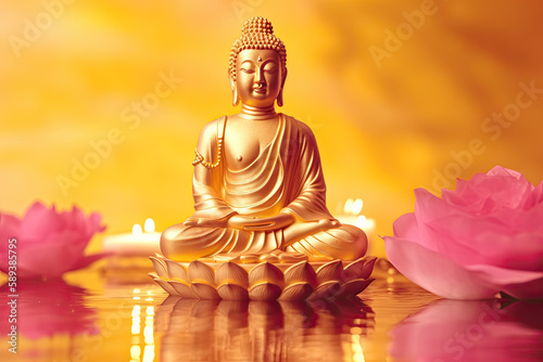 Buddha meditate on  lotus blossoms  generative AI