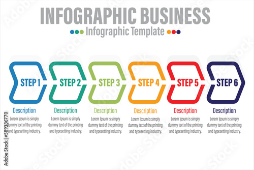 infographics number options template with steps, with Six 6 Steps, Six 6 option, 6 label. Can be used for workflow layout, diagram, business step options, banner, web design.