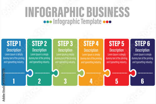 Vector Six 6 steps, Six 6 option puzzle box messenger style timeline infographic template. Business concept.