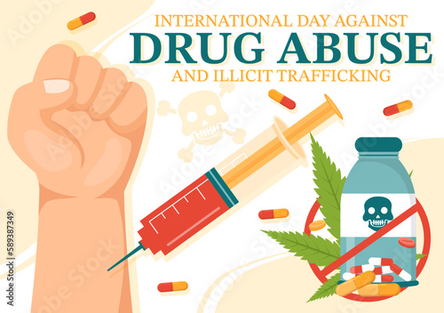 International Day Against Drug abuse and Illicit Trafficking illustration with Anti Narcotics to Avoid Drugs in Hand Drawn Templates Illustration