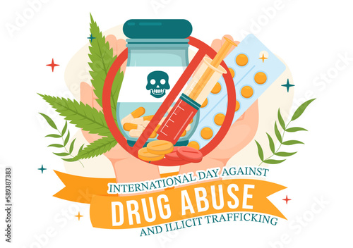 International Day Against Drug abuse and Illicit Trafficking illustration with Anti Narcotics to Avoid Drugs in Hand Drawn Templates Illustration