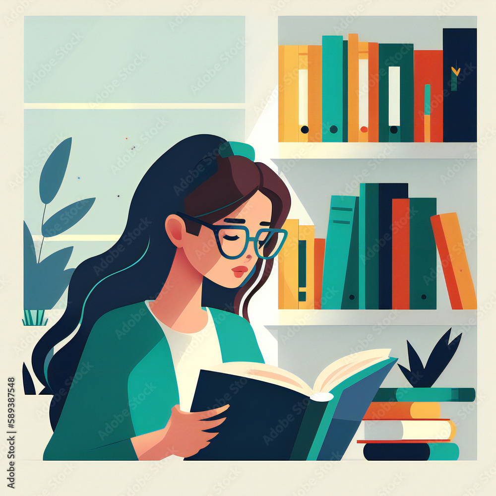 girl reading book illustration created with Generative AI technology ...