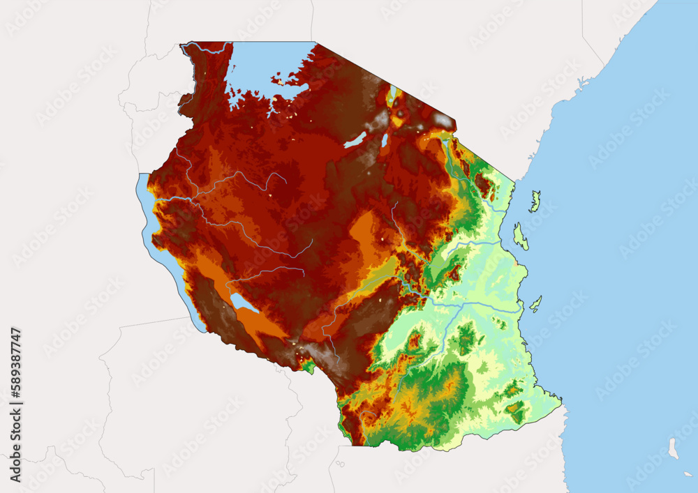 High Detailed Vector Tanzania Physical Map Topographic Map Of Tanzania 1000 F 589387747 Lm4kZF6lJH8BpcSKn9Cb4BYOo9ILMhC7