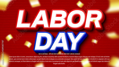 Labor day 3d bold editable text effect