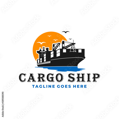 cargo ship vector illustration logo design
