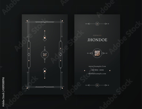 Classical Elegant black and white Vertical business card Editable Template