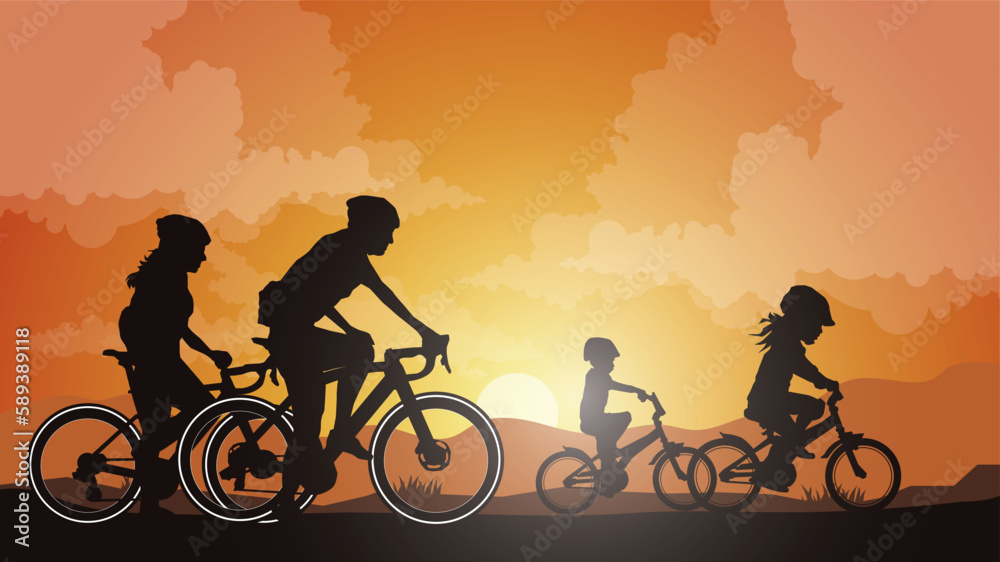 Obraz premium Silhouette of the cycling a bicycle Vector illustration, world bicycle day.