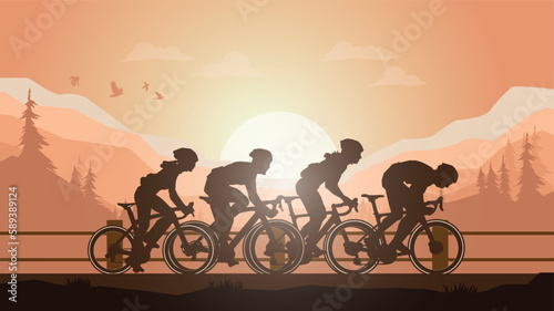 Silhouette of the cycling a bicycle Vector illustration, world bicycle day.