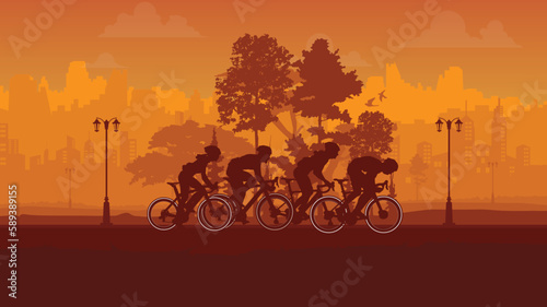 Silhouette of the cycling a bicycle Vector illustration, world bicycle day.