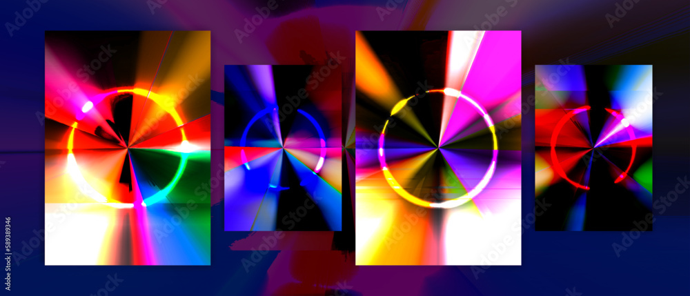 Cover design circle futuristic 80s sleek retro vibrant abstract neon glow theme collection vector background